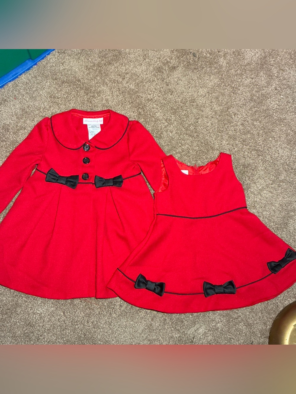 Bonnie Baby Red Dress and Coat Set with Black Bows